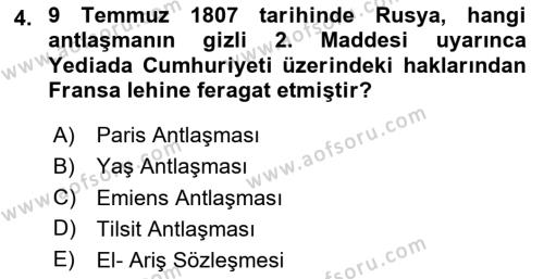 Osmanlı Tarihi (1789-1876) Dersi 2020 - 2021 Yılı Yaz Okulu Sınavı 4. Soru