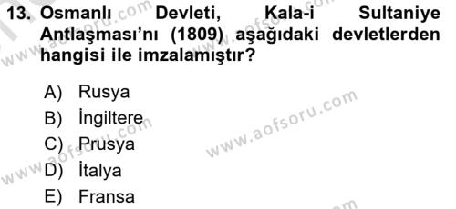 Osmanlı Tarihi (1789-1876) Dersi 2021 - 2022 Yılı (Vize) Ara Sınavı 13. Soru