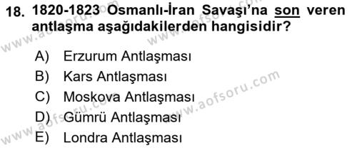 Osmanlı Tarihi (1789-1876) Dersi 2021 - 2022 Yılı (Vize) Ara Sınavı 18. Soru