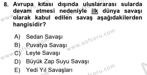 Osmanlı Tarihi (1789-1876) Dersi 2021 - 2022 Yılı (Vize) Ara Sınavı 8. Soru