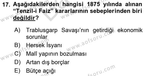 Osmanlı Tarihi (1789-1876) Dersi 2021 - 2022 Yılı (Final) Dönem Sonu Sınavı 17. Soru