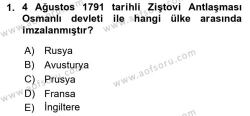 Osmanlı Tarihi (1789-1876) Dersi 2021 - 2022 Yılı Yaz Okulu Sınavı 1. Soru