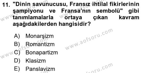 Osmanlı Tarihi (1789-1876) Dersi 2021 - 2022 Yılı Yaz Okulu Sınavı 11. Soru