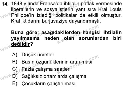 Osmanlı Tarihi (1789-1876) Dersi 2021 - 2022 Yılı Yaz Okulu Sınavı 14. Soru