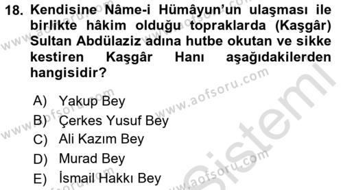 Osmanlı Tarihi (1789-1876) Dersi 2021 - 2022 Yılı Yaz Okulu Sınavı 18. Soru