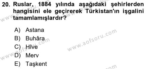 Osmanlı Tarihi (1789-1876) Dersi 2021 - 2022 Yılı Yaz Okulu Sınavı 20. Soru