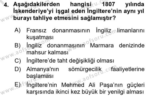 Osmanlı Tarihi (1789-1876) Dersi 2021 - 2022 Yılı Yaz Okulu Sınavı 4. Soru