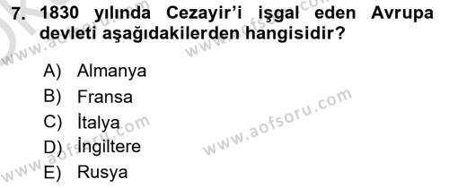 Osmanlı Tarihi (1789-1876) Dersi 2021 - 2022 Yılı Yaz Okulu Sınavı 7. Soru