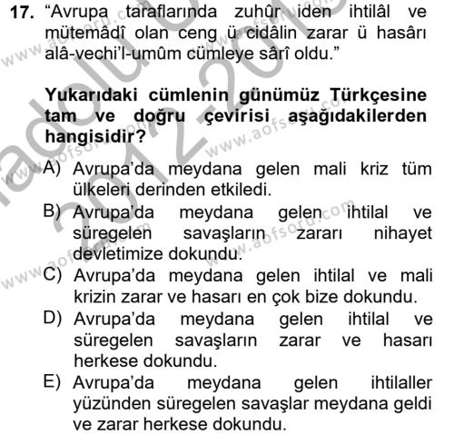 Osmanlı Türkçesi Metinleri 1 Dersi 2012 - 2013 Yılı (Vize) Ara Sınavı 17. Soru