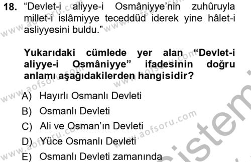 Osmanlı Türkçesi Metinleri 1 Dersi 2012 - 2013 Yılı (Vize) Ara Sınavı 18. Soru