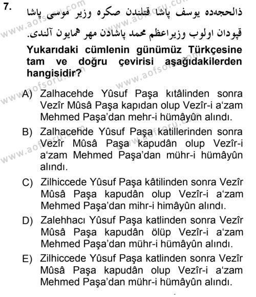 Osmanlı Türkçesi Metinleri 1 Dersi 2012 - 2013 Yılı (Vize) Ara Sınavı 7. Soru