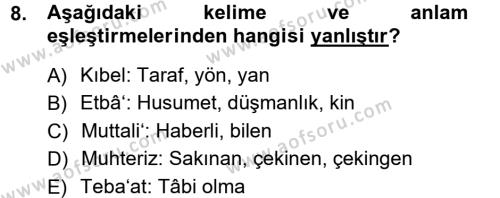 Osmanlı Türkçesi Metinleri 1 Dersi 2012 - 2013 Yılı (Final) Dönem Sonu Sınavı 8. Soru