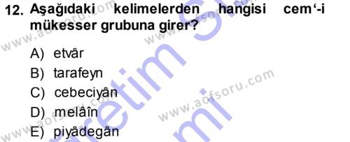 Osmanlı Türkçesi Metinleri 1 Dersi 2013 - 2014 Yılı (Vize) Ara Sınavı 12. Soru