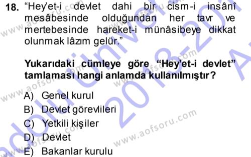 Osmanlı Türkçesi Metinleri 1 Dersi 2013 - 2014 Yılı (Vize) Ara Sınavı 18. Soru
