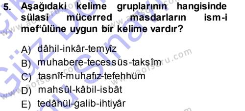 Osmanlı Türkçesi Metinleri 1 Dersi 2013 - 2014 Yılı (Final) Dönem Sonu Sınavı 5. Soru