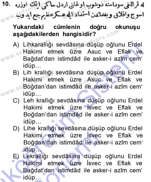 Osmanlı Türkçesi Metinleri 1 Dersi 2014 - 2015 Yılı (Vize) Ara Sınavı 10. Soru