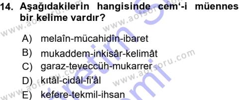 Osmanlı Türkçesi Metinleri 1 Dersi 2015 - 2016 Yılı (Vize) Ara Sınavı 14. Soru