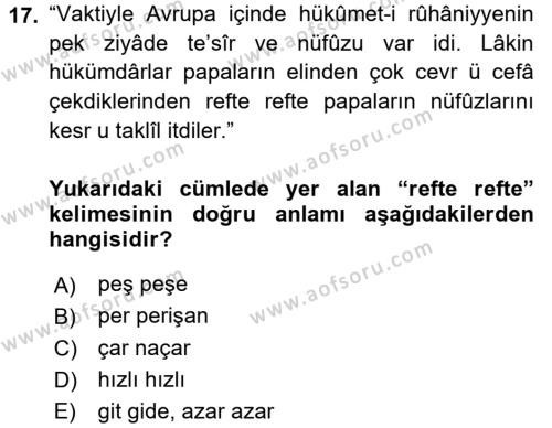 Osmanlı Türkçesi Metinleri 1 Dersi 2016 - 2017 Yılı (Vize) Ara Sınavı 17. Soru