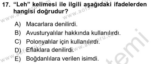 Osmanlı Türkçesi Metinleri 1 Dersi 2020 - 2021 Yılı Yaz Okulu Sınavı 17. Soru