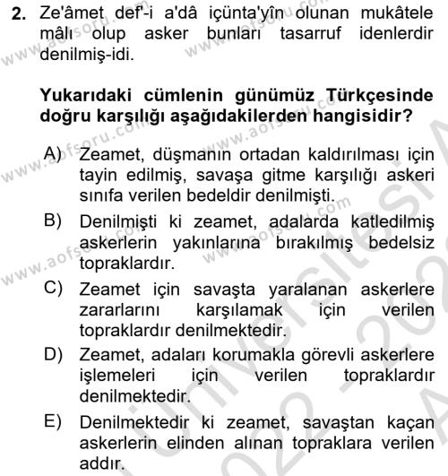 Osmanlı Türkçesi Metinleri 1 Dersi 2022 - 2023 Yılı (Vize) Ara Sınavı 2. Soru