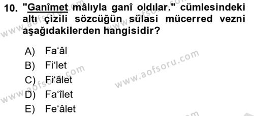 Osmanlı Türkçesi Metinleri 1 Dersi 2022 - 2023 Yılı Yaz Okulu Sınavı 10. Soru