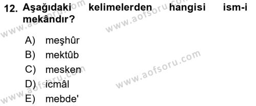 Osmanlı Türkçesi Metinleri 1 Dersi 2022 - 2023 Yılı Yaz Okulu Sınavı 12. Soru