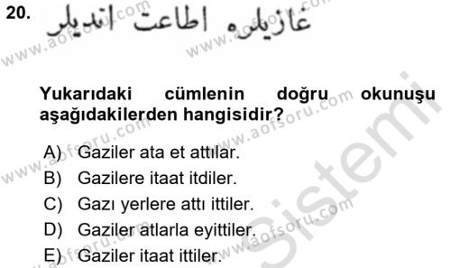 Osmanlı Türkçesi Metinleri 1 Dersi 2022 - 2023 Yılı Yaz Okulu Sınavı 20. Soru