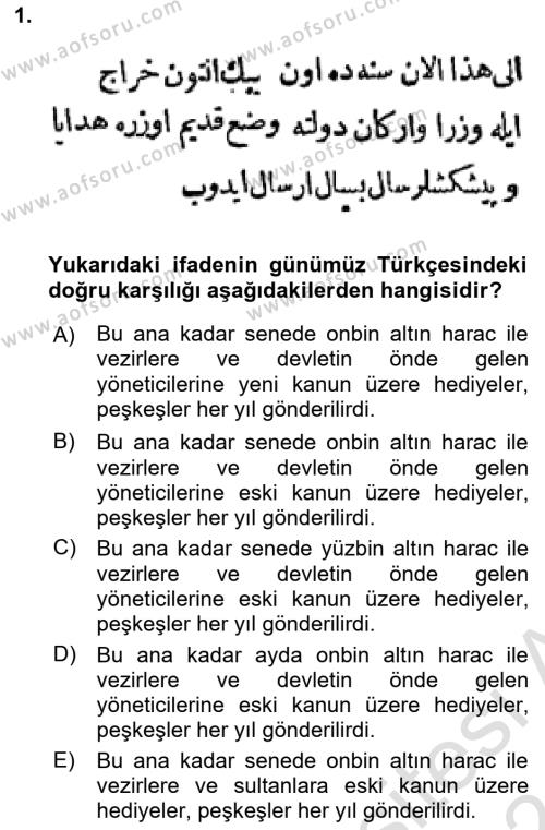 Osmanlı Türkçesi Metinleri 1 Dersi 2023 - 2024 Yılı (Vize) Ara Sınavı 1. Soru