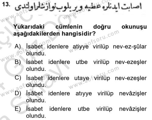 Osmanlı Türkçesi Metinleri 1 Dersi 2023 - 2024 Yılı (Vize) Ara Sınavı 13. Soru