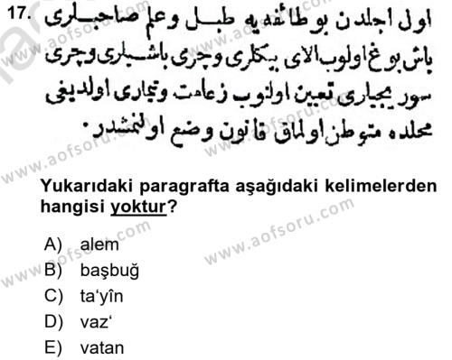 Osmanlı Türkçesi Metinleri 1 Dersi 2023 - 2024 Yılı (Vize) Ara Sınavı 17. Soru
