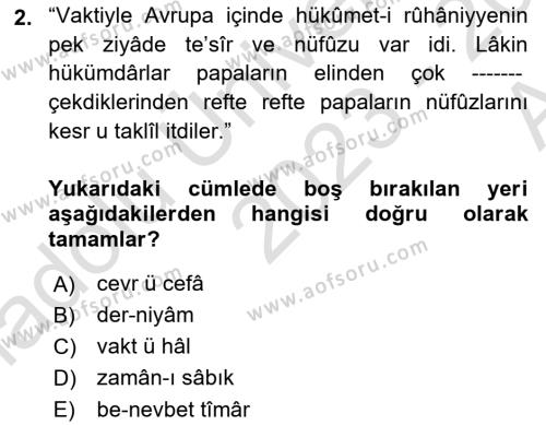 Osmanlı Türkçesi Metinleri 1 Dersi 2023 - 2024 Yılı (Vize) Ara Sınavı 2. Soru