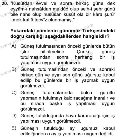 Osmanlı Türkçesi Metinleri 1 Dersi 2023 - 2024 Yılı (Vize) Ara Sınavı 20. Soru