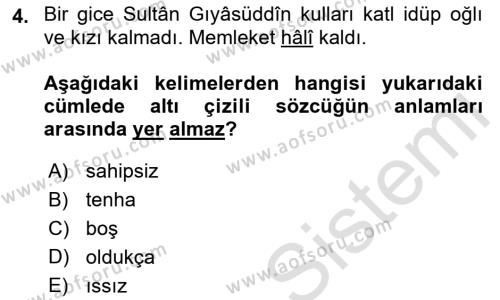 Osmanlı Türkçesi Metinleri 1 Dersi 2023 - 2024 Yılı (Vize) Ara Sınavı 4. Soru