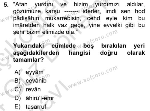 Osmanlı Türkçesi Metinleri 1 Dersi 2023 - 2024 Yılı (Vize) Ara Sınavı 5. Soru