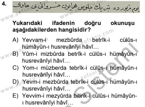 Osmanlı Türkçesi Metinleri 2 Dersi 2012 - 2013 Yılı (Vize) Ara Sınavı 4. Soru