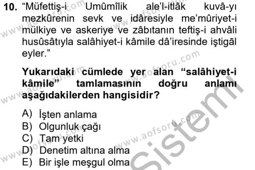 Osmanlı Türkçesi Metinleri 2 Dersi 2012 - 2013 Yılı (Final) Dönem Sonu Sınavı 10. Soru