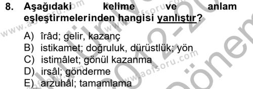 Osmanlı Türkçesi Metinleri 2 Dersi 2012 - 2013 Yılı (Final) Dönem Sonu Sınavı 8. Soru