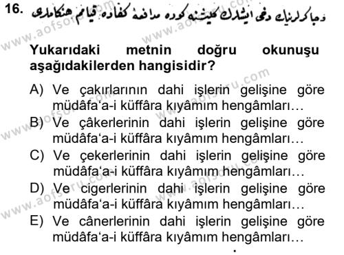 Osmanlı Türkçesi Metinleri 2 Dersi 2013 - 2014 Yılı (Vize) Ara Sınavı 16. Soru