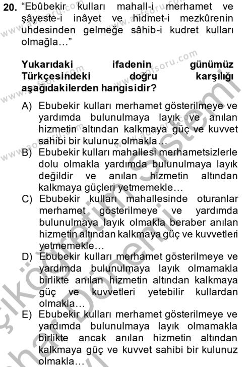Osmanlı Türkçesi Metinleri 2 Dersi 2013 - 2014 Yılı (Vize) Ara Sınavı 20. Soru