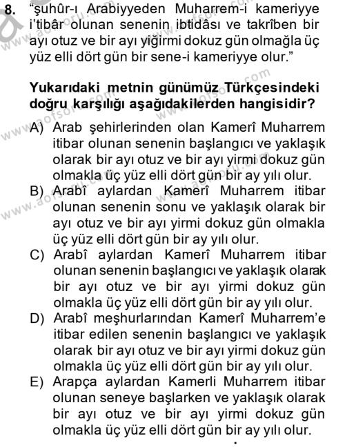 Osmanlı Türkçesi Metinleri 2 Dersi 2013 - 2014 Yılı (Vize) Ara Sınavı 8. Soru