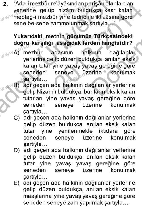 Osmanlı Türkçesi Metinleri 2 Dersi 2013 - 2014 Yılı (Final) Dönem Sonu Sınavı 2. Soru