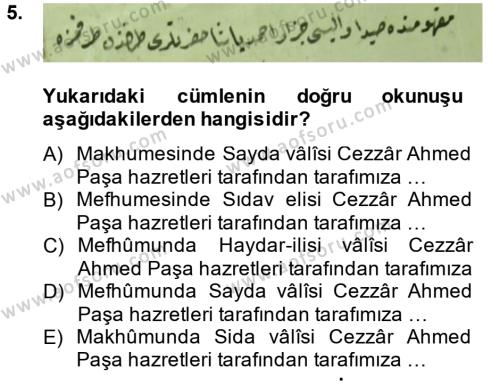 Osmanlı Türkçesi Metinleri 2 Dersi 2013 - 2014 Yılı (Final) Dönem Sonu Sınavı 5. Soru