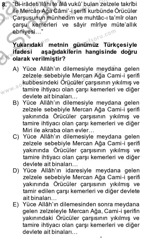 Osmanlı Türkçesi Metinleri 2 Dersi 2014 - 2015 Yılı (Vize) Ara Sınavı 8. Soru