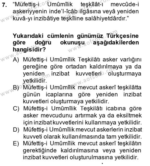 Osmanlı Türkçesi Metinleri 2 Dersi 2014 - 2015 Yılı (Final) Dönem Sonu Sınavı 7. Soru