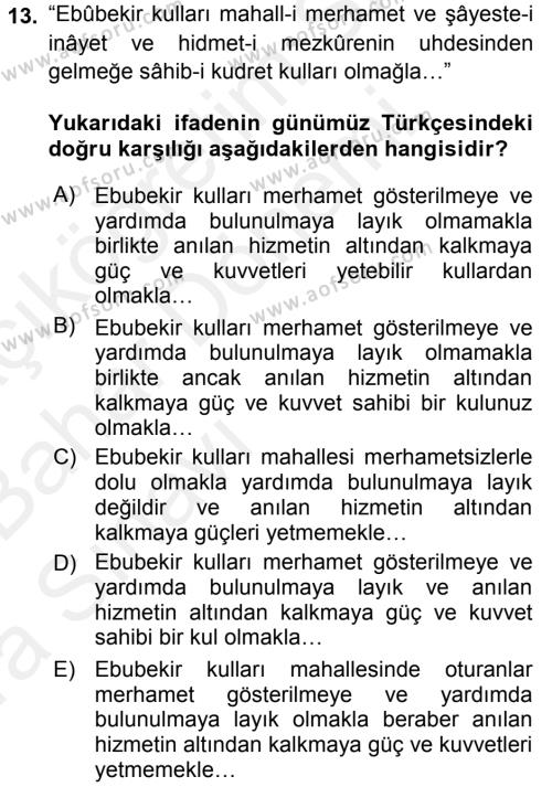 Osmanlı Türkçesi Metinleri 2 Dersi 2015 - 2016 Yılı (Vize) Ara Sınavı 13. Soru
