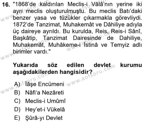 Osmanlı Türkçesi Metinleri 2 Dersi 2021 - 2022 Yılı (Final) Dönem Sonu Sınavı 16. Soru