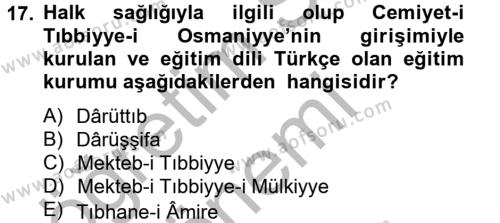 Osmanlı Yenileşme Hareketleri (1703-1876) Dersi 2012 - 2013 Yılı (Vize) Ara Sınavı 17. Soru