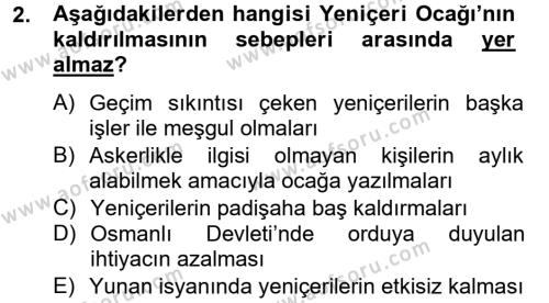 Osmanlı Yenileşme Hareketleri (1703-1876) Dersi 2012 - 2013 Yılı (Final) Dönem Sonu Sınavı 2. Soru