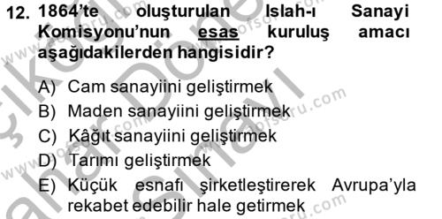 Osmanlı Yenileşme Hareketleri (1703-1876) Dersi 2014 - 2015 Yılı (Final) Dönem Sonu Sınavı 12. Soru
