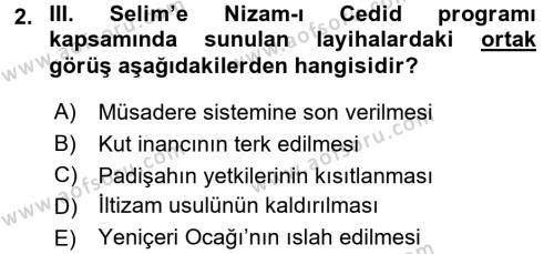 Osmanlı Yenileşme Hareketleri (1703-1876) Dersi 2016 - 2017 Yılı (Vize) Ara Sınavı 2. Soru
